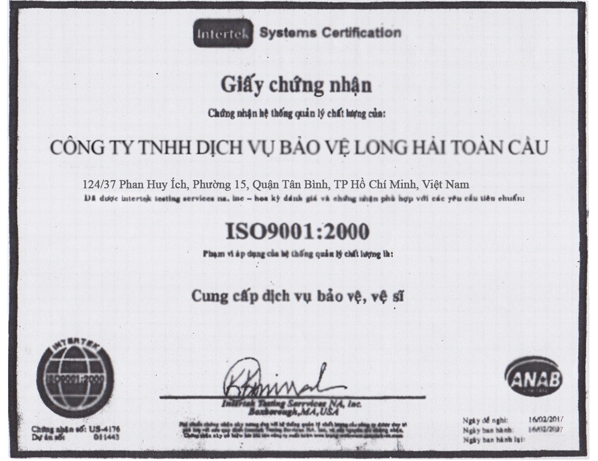 Công ty TNHH DV Bảo Vệ Long Hải Toàn Cầu